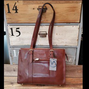 NWT Valentina Italy Leather Tote Briefcase Travel